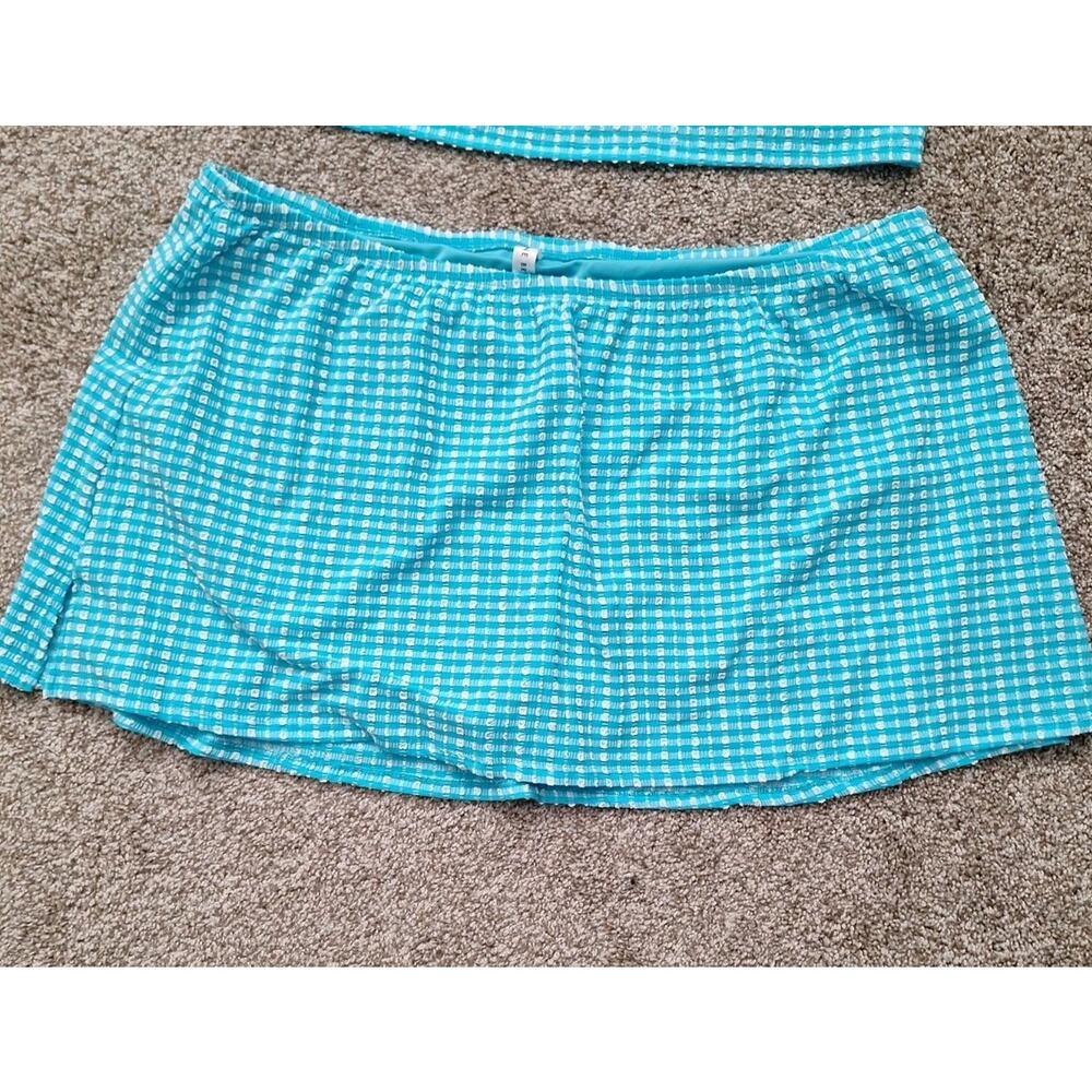Lane Bryant Teal Gingham Balconette Tankini Top 42C and Swim Skirt 24 Set - Picture 8 of 12